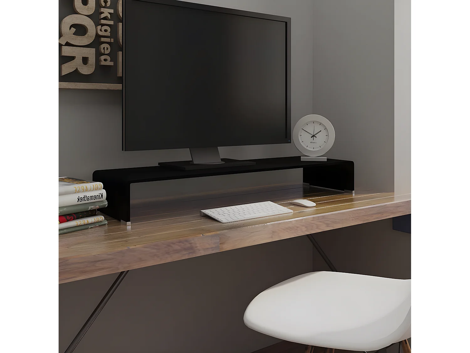 Meuble TV/ Support pour moniteur 100 x 30 x 13 cm Verre Noir