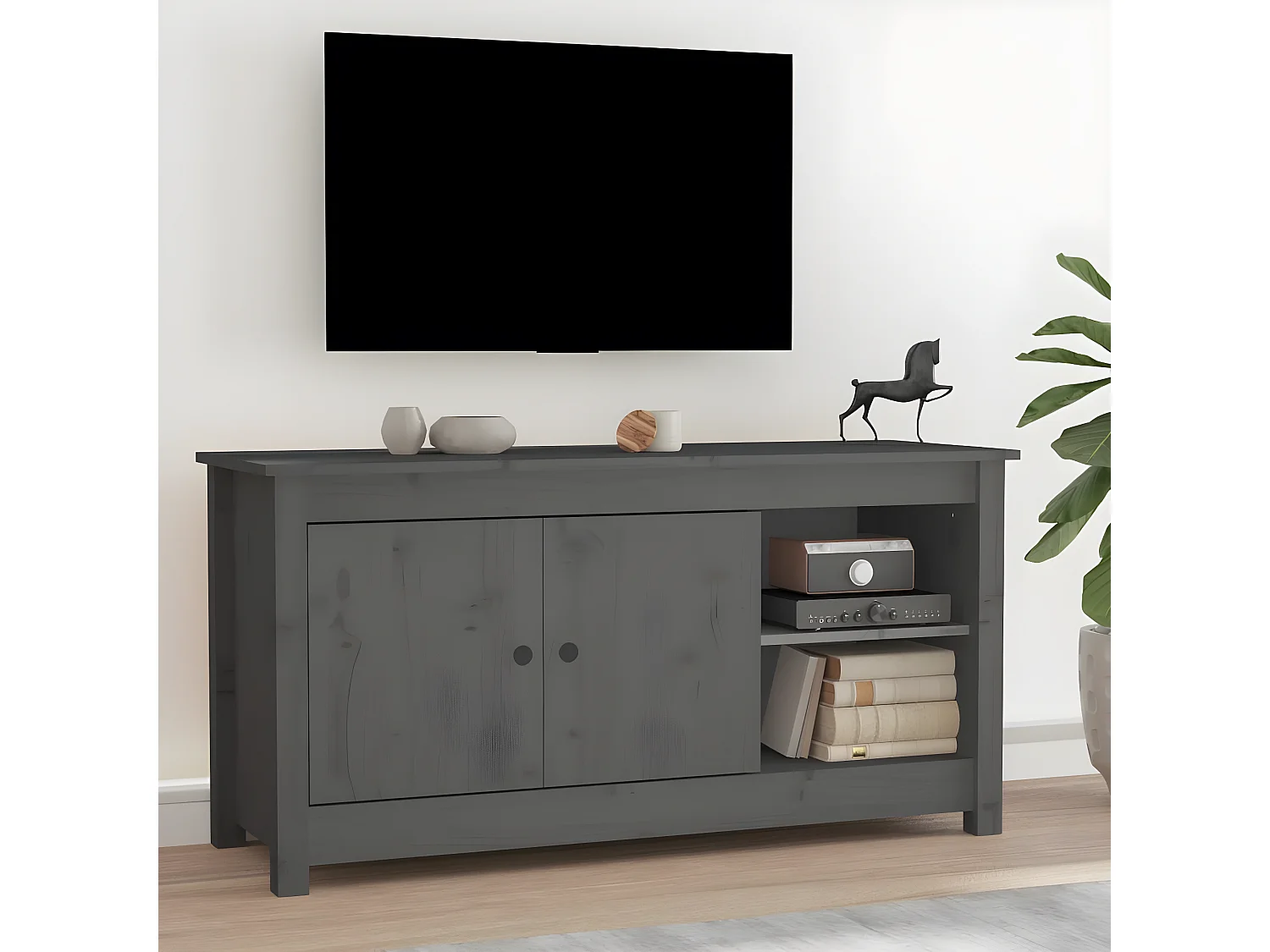 Grijs tv-meubel 103x36,5x52 cm Massief grenenhout