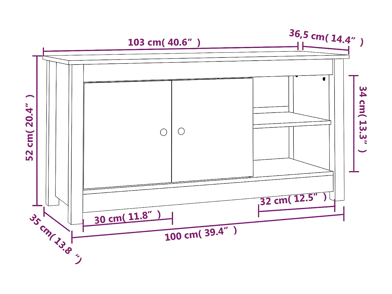 Grijs tv-meubel 103x36,5x52 cm Massief grenenhout