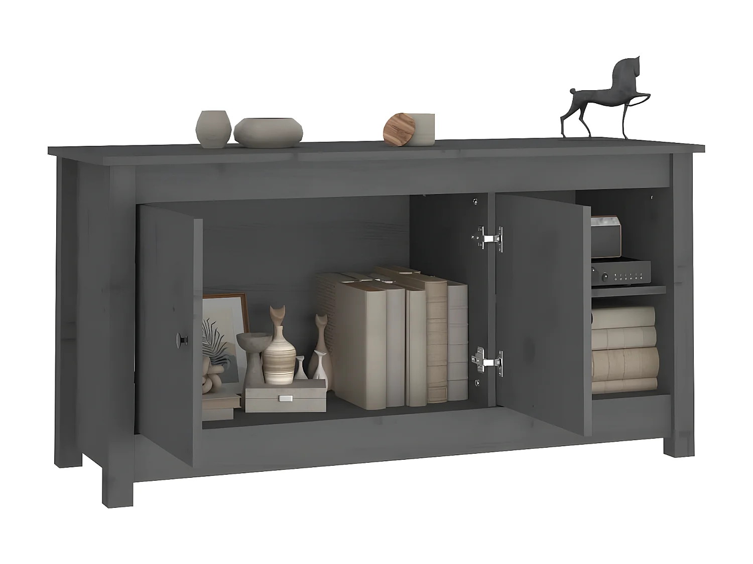 Meuble TV Gris 103x36,5x52 cm Bois de pin massif