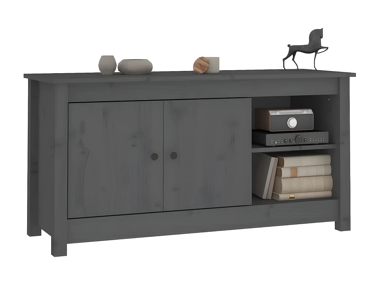 Meuble TV Gris 103x36,5x52 cm Bois de pin massif