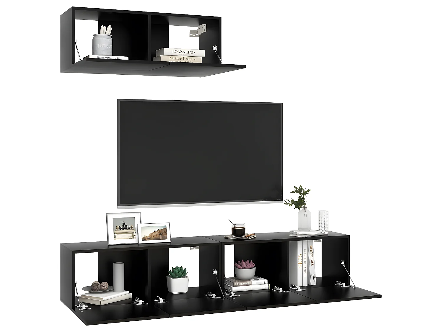 TV-meubel 3 stuks Zwart spaanplaat