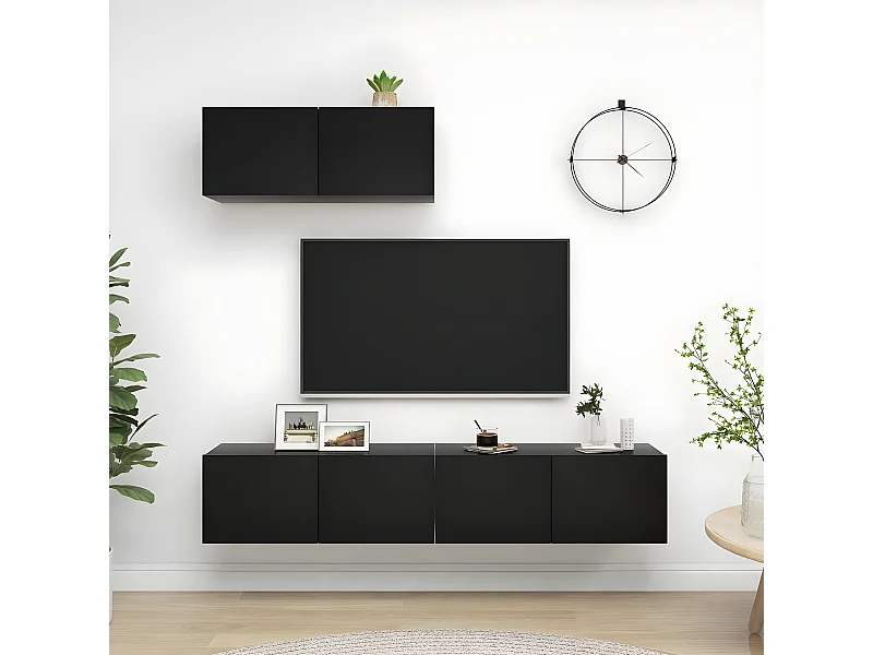 TV-meubel 3 stuks Zwart spaanplaat
