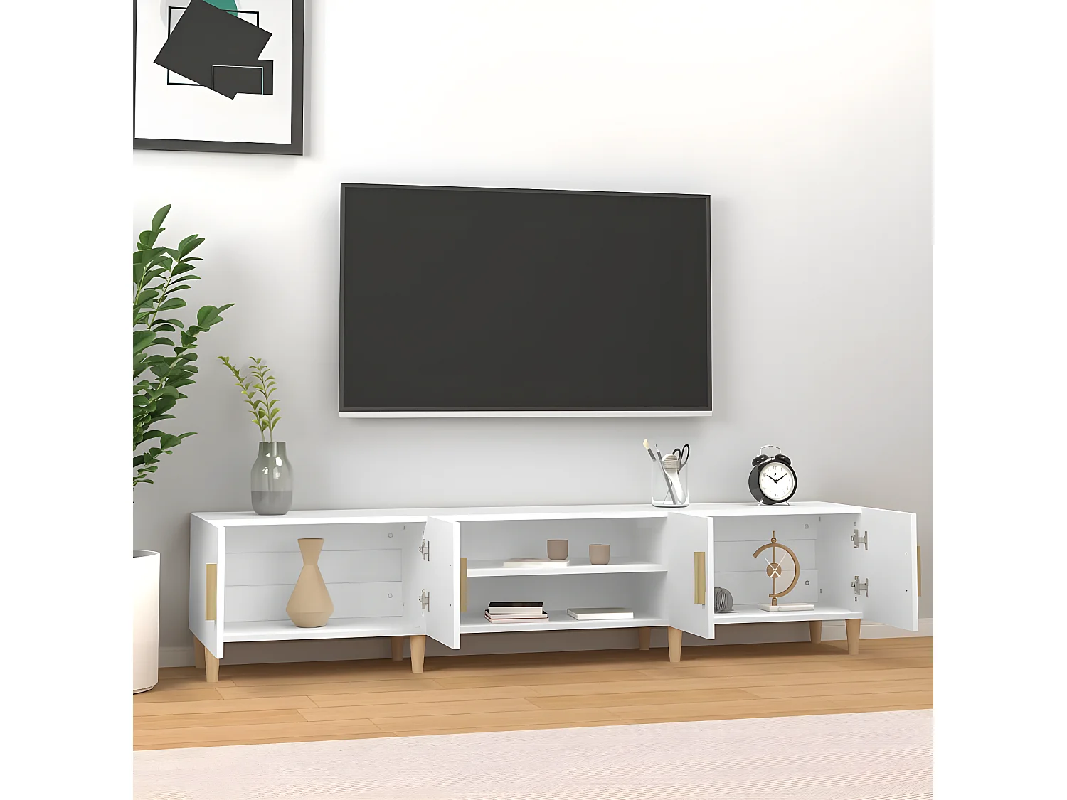 Meuble TV blanc 180x31,5x40 cm bois d'ingénierie