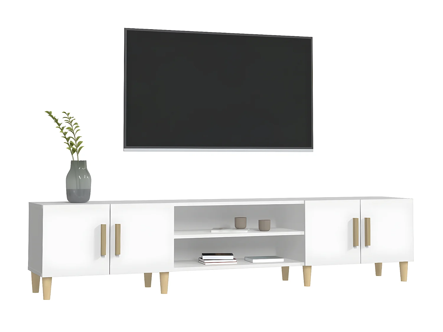 Meuble TV blanc 180x31,5x40 cm bois d'ingénierie