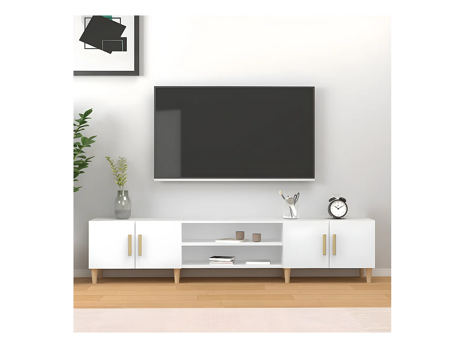 Meuble TV blanc 180x31,5x40 cm bois d'ingénierie