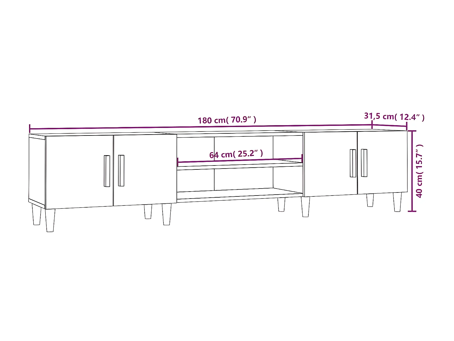 Wit tv-meubel 180x31,5x40 cm samengesteld hout