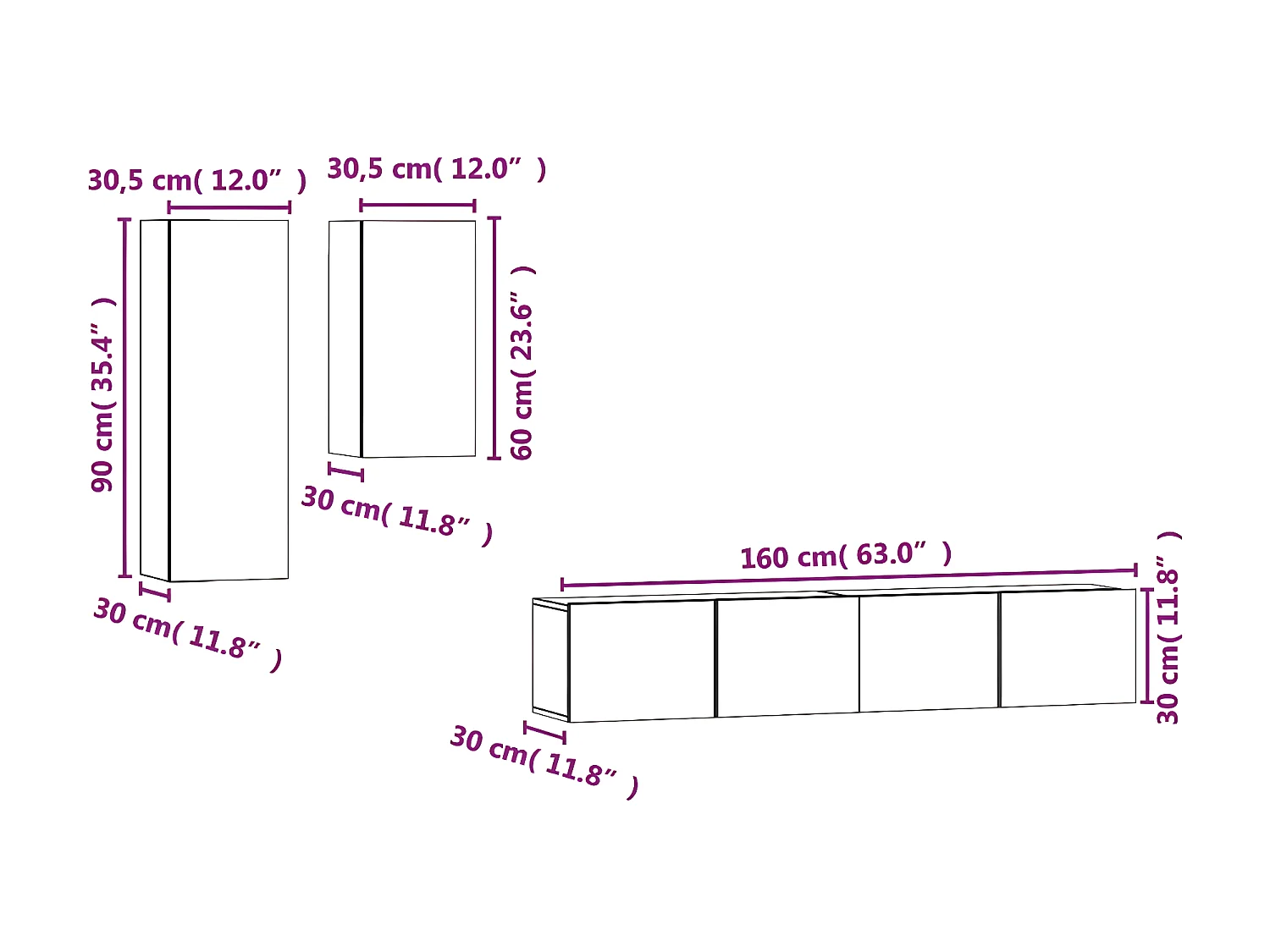 4-delige tv-meubelset wit parket