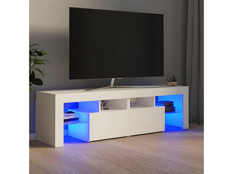 Meuble TV avec lumières LED Blanc 140x36,5x40 cm