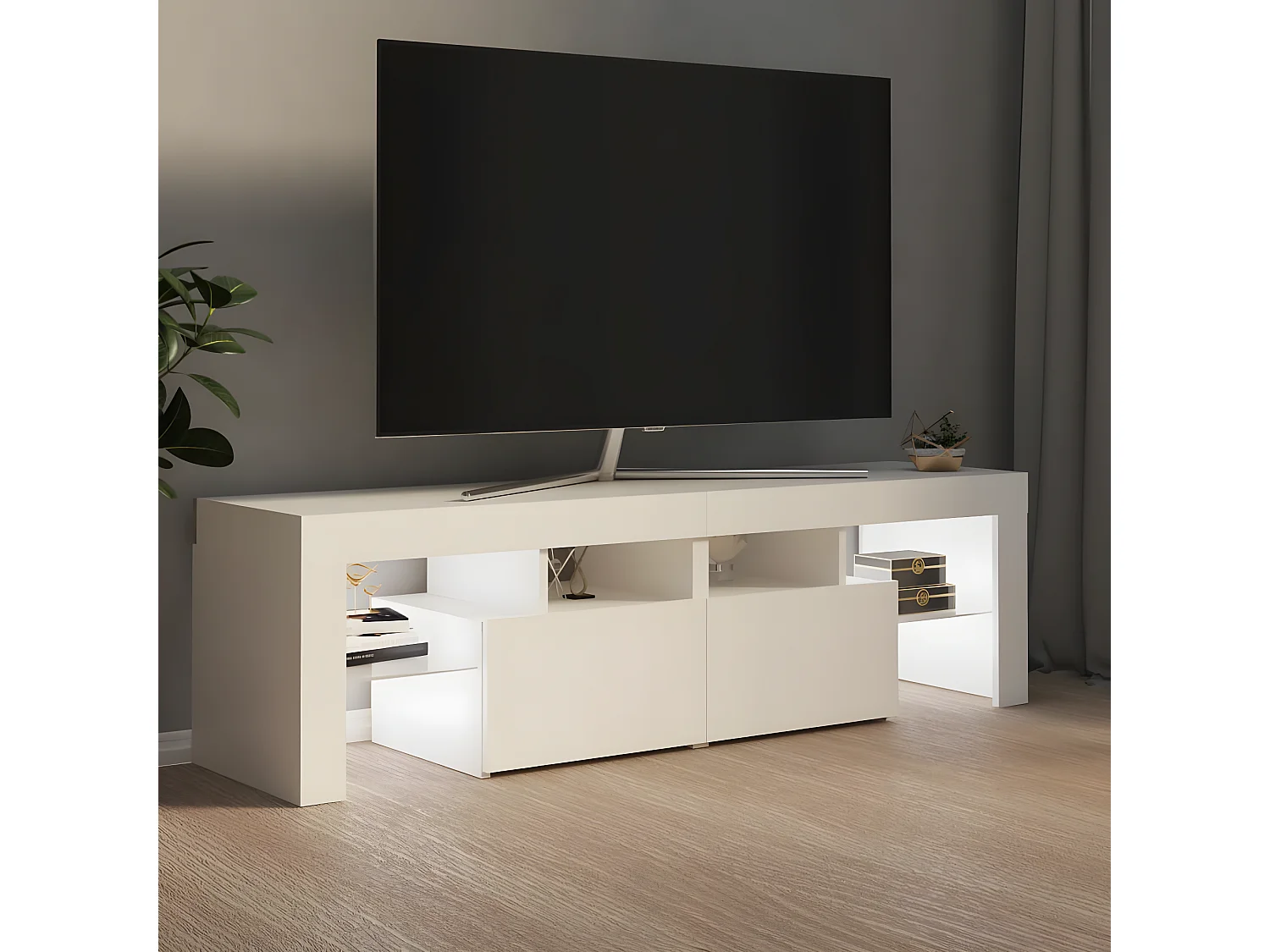 Meuble TV avec lumières LED Blanc 140x36,5x40 cm