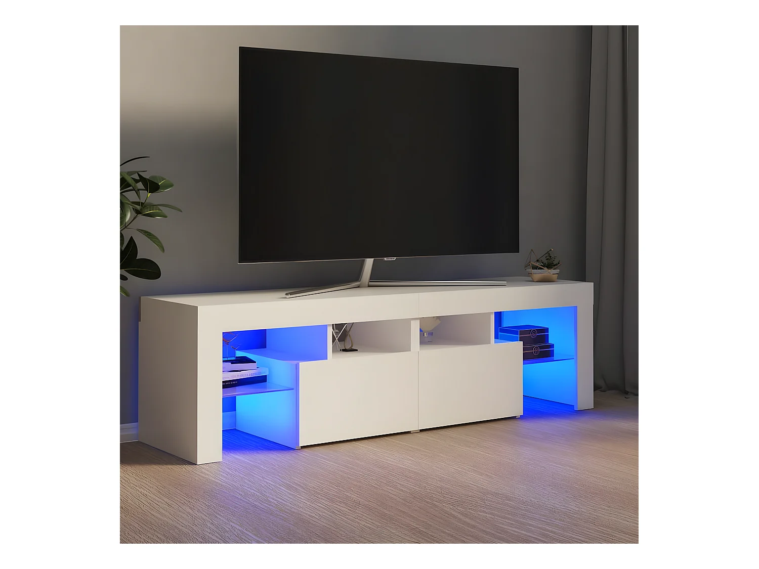 Meuble TV avec lumières LED Blanc 140x36,5x40 cm