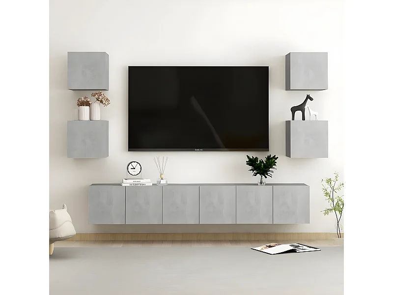 Set mobili TV 7 pz. Truciolare grigio cemento