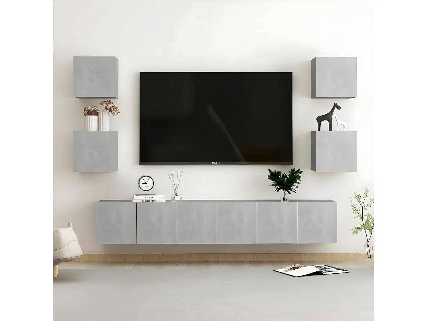 Ensemble de meubles TV 7 pcs Gris béton Aggloméré