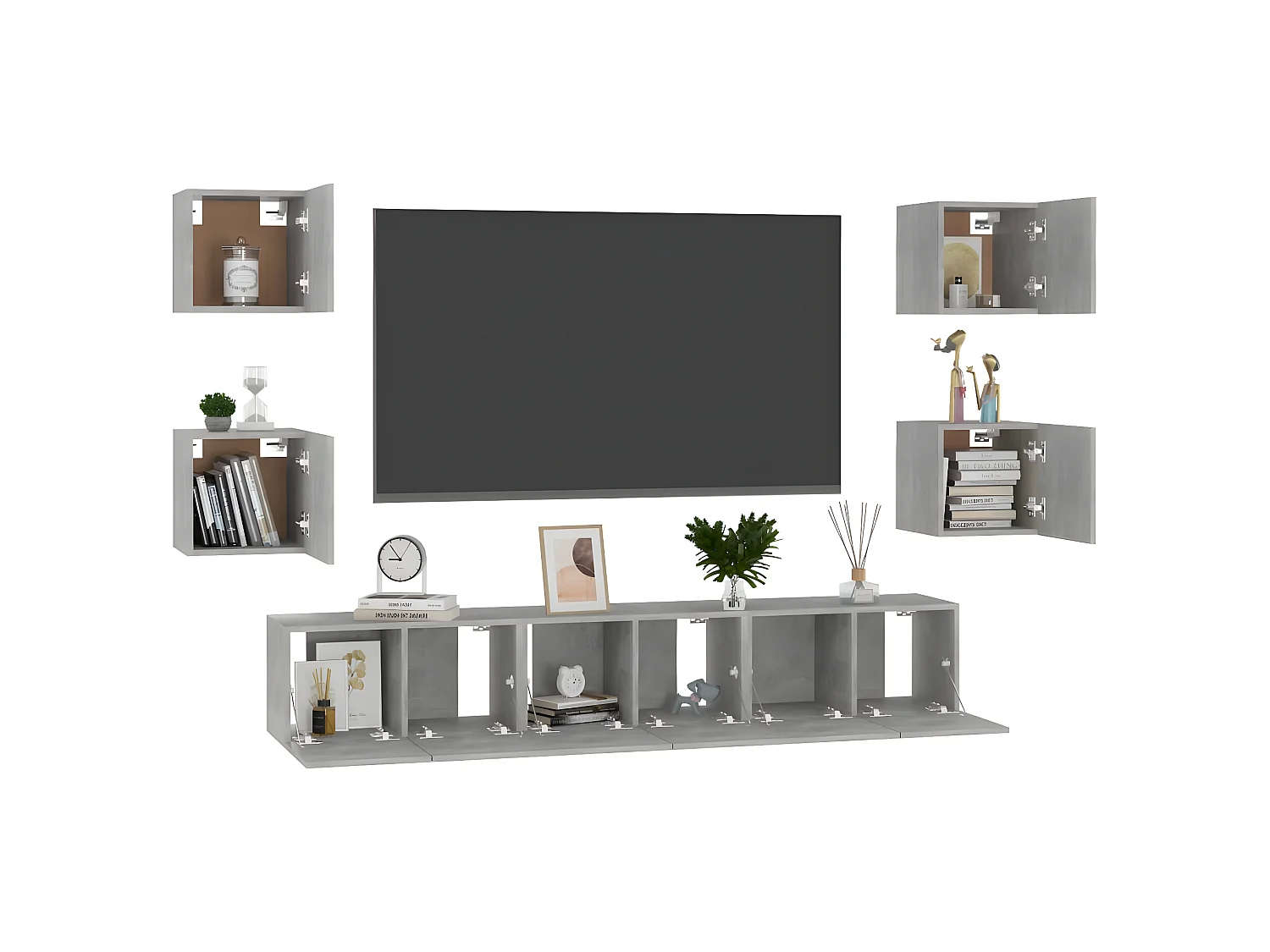 Ensemble de meubles TV 7 pcs Gris béton Aggloméré