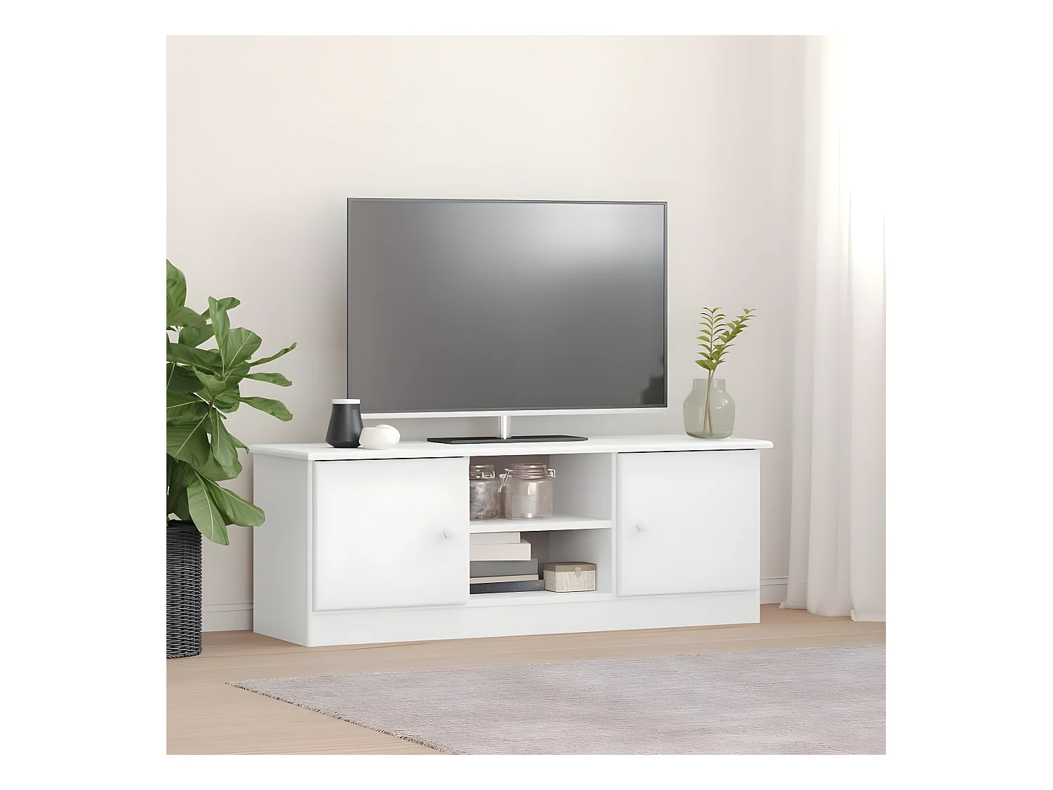 Meuble TV ALTA blanc 112x35x41 cm bois massif de pin