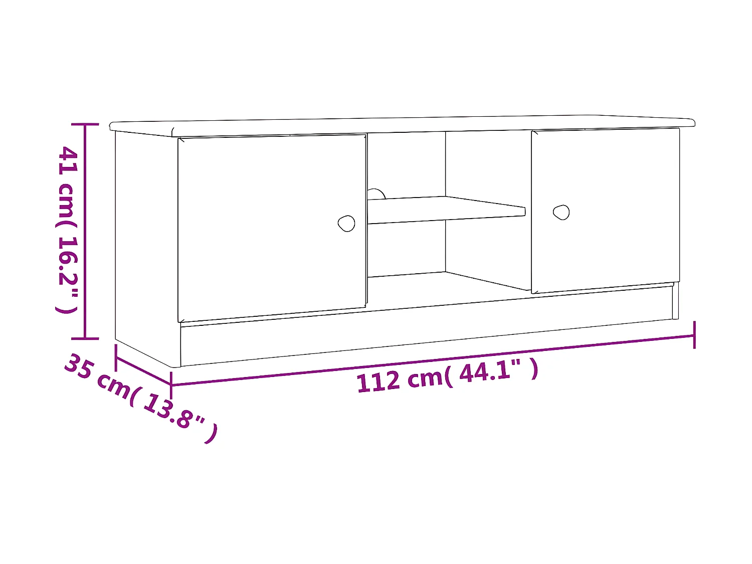 Meuble TV ALTA blanc 112x35x41 cm bois massif de pin
