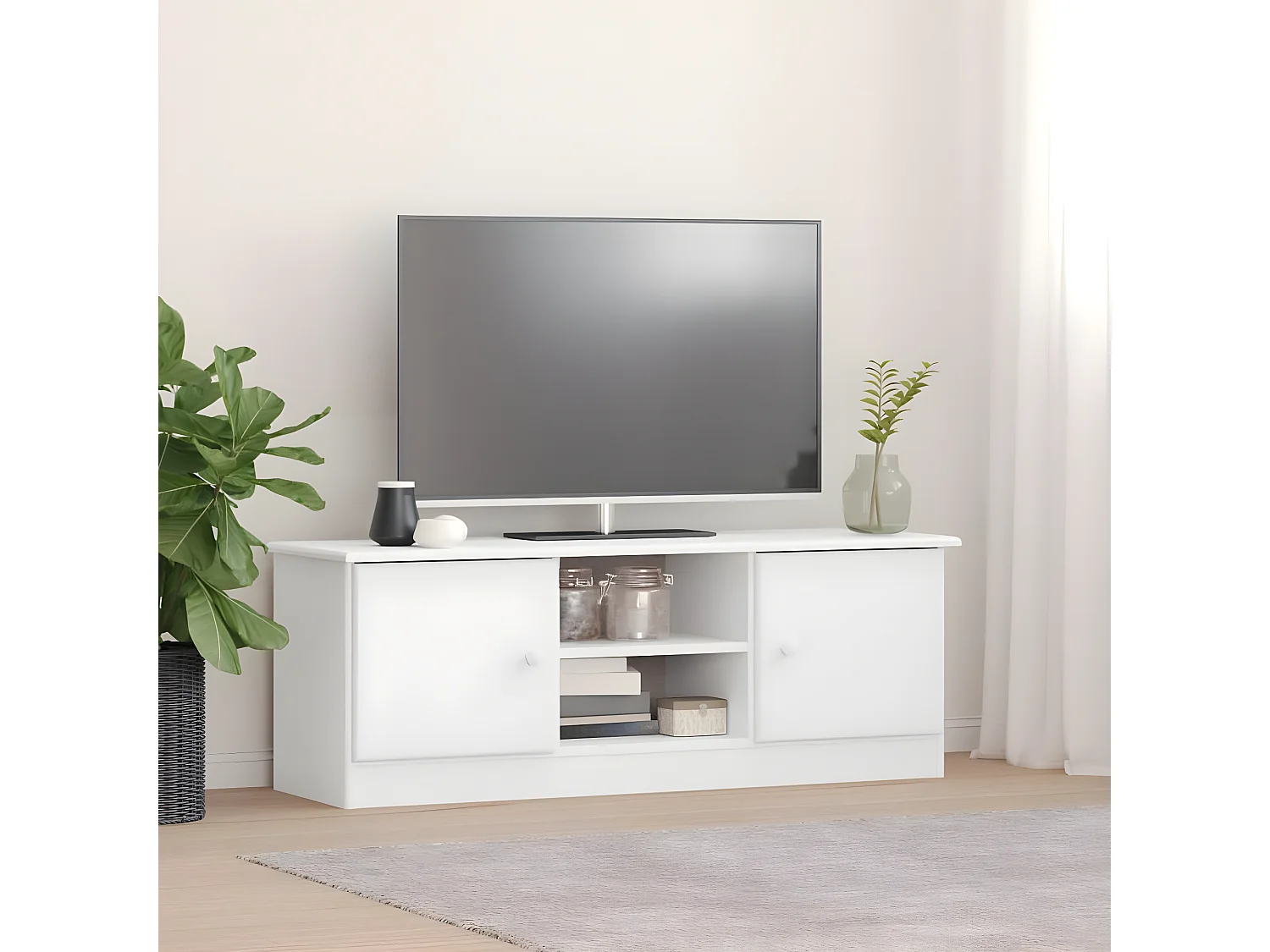 ALTA TV-Schrank weiß 112x35x41 cm aus massivem Kiefernholz