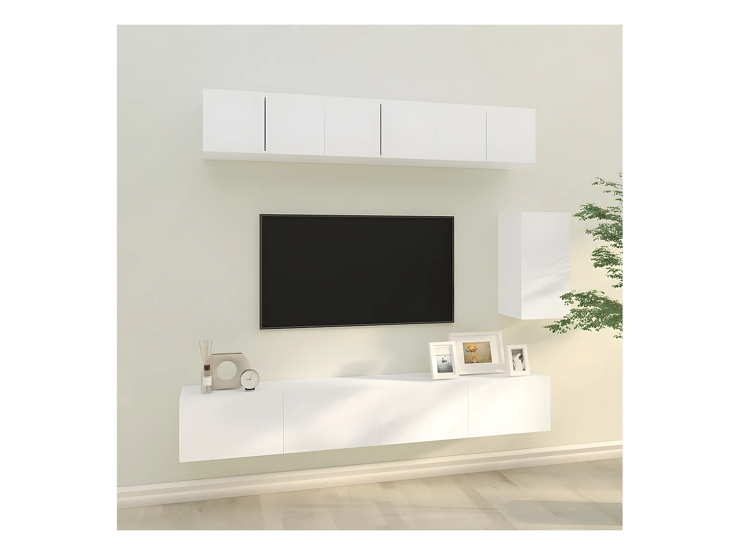 6-teiliges TV-Ständer-Set aus weißem Holzwerkstoff