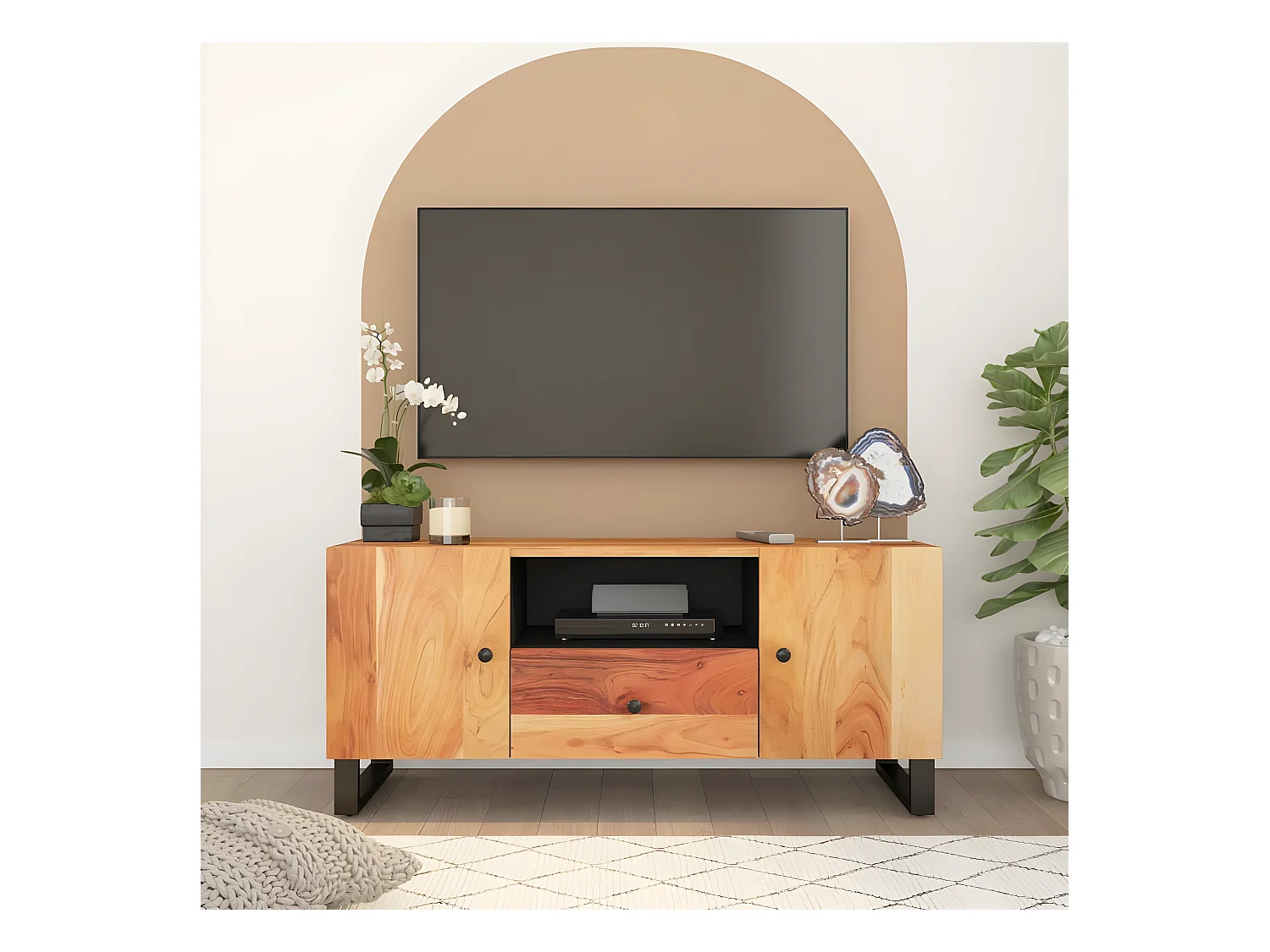 Meuble TV 105x33,5x46 cm bois d'acacia solide et d'ingénierie
