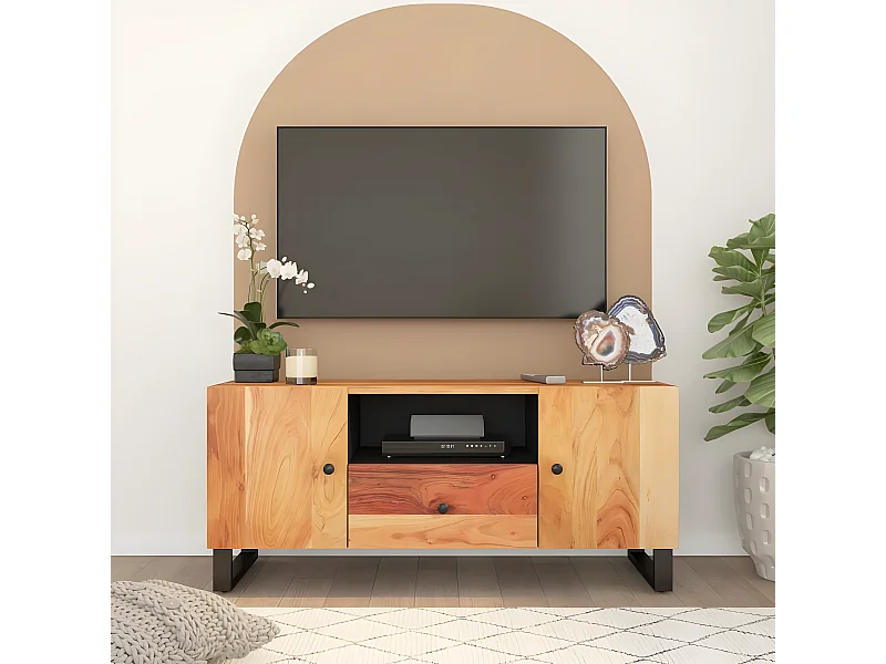 Meuble TV 105x33,5x46 cm bois d'acacia solide et d'ingénierie