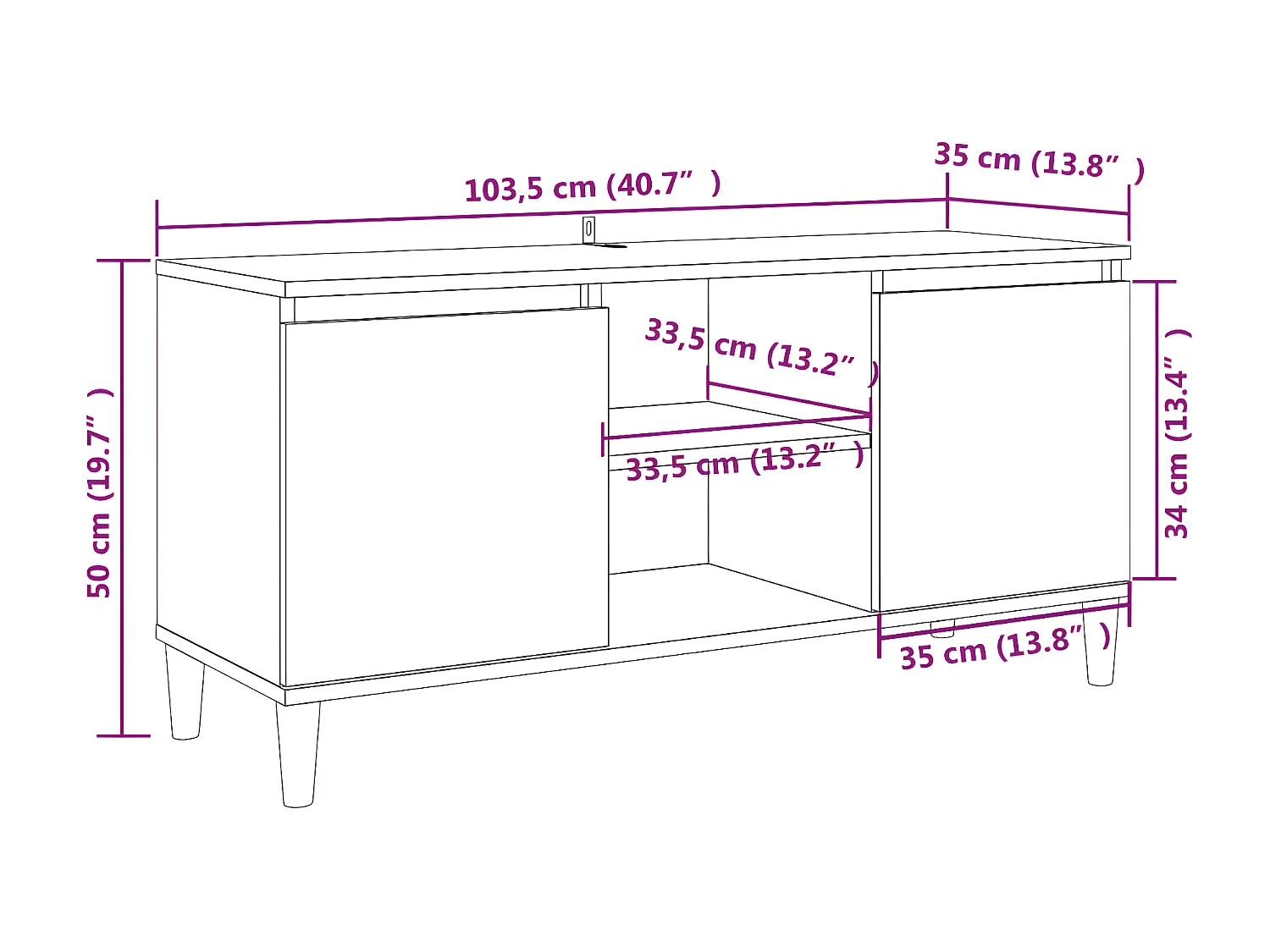 Mueble TV con patas de madera maciza Roble ahumado 103,5x35x50 cm
