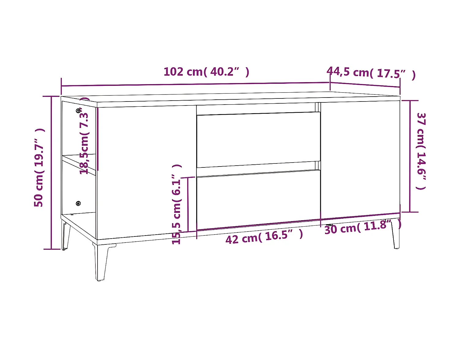 Mobile TV bianco 102x44,5x50 cm MDF