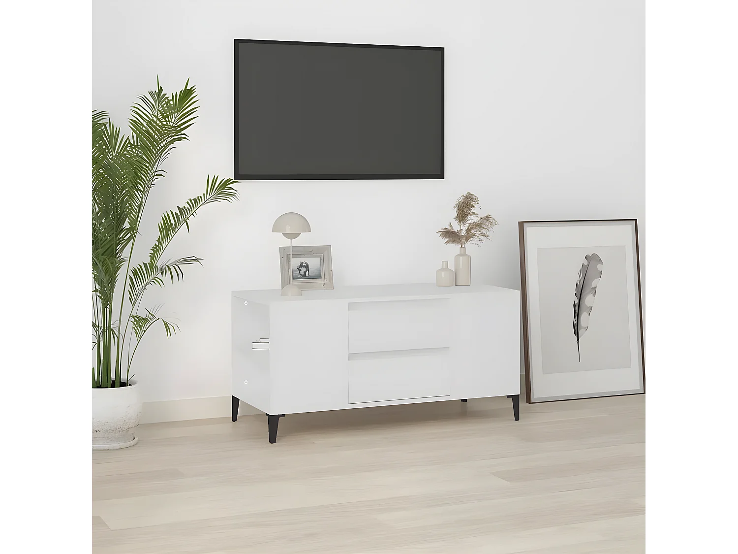 Meuble TV Blanc 102x44,5x50 cm Bois d'ingénierie