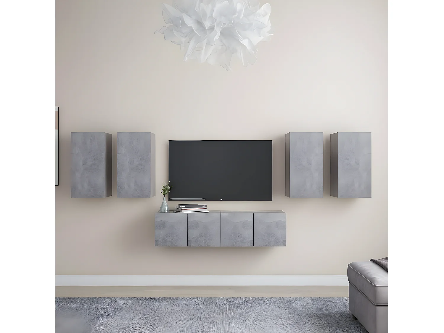 Set mobile TV 6 pz. Truciolato grigio cemento