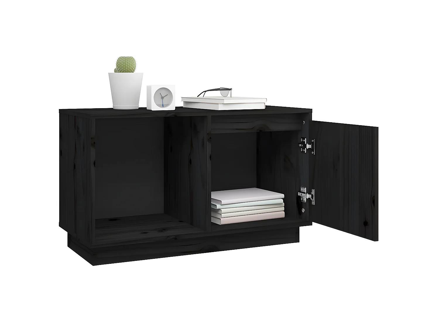 Mueble TV negro 74x35x44 cm Madera maciza de pino