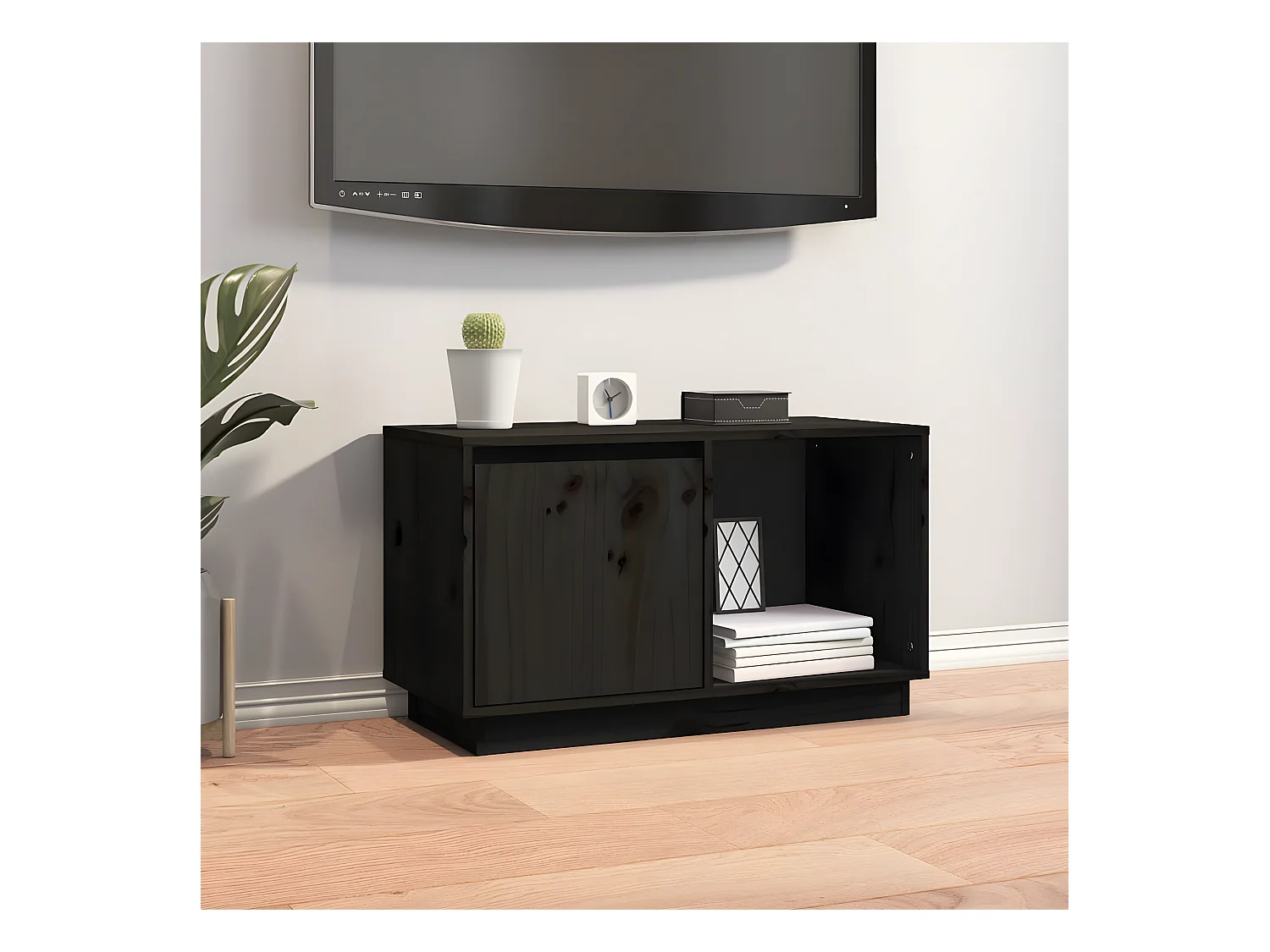 Meuble TV Noir 74x35x44 cm Bois de pin massif