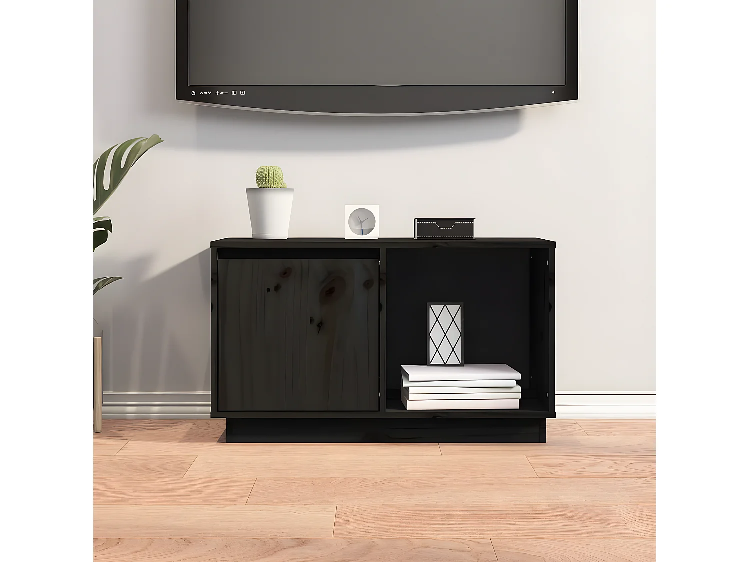 Móvel de TV preto 74x35x44 cm Madeira maciça de pinho