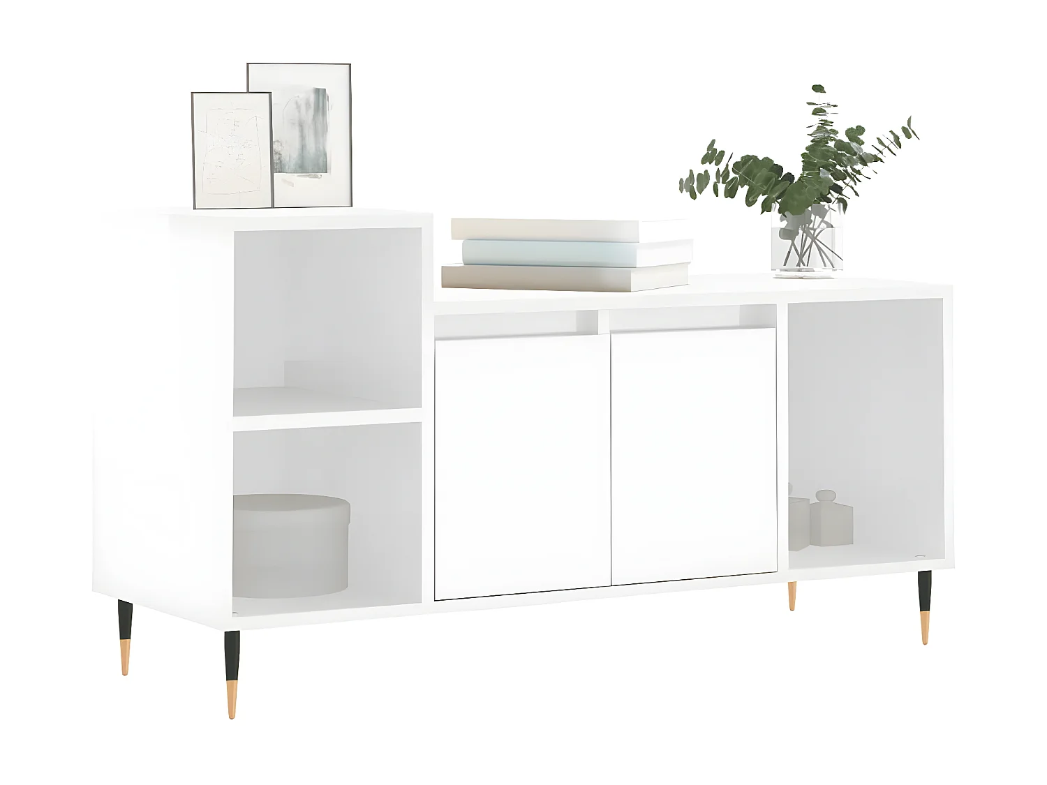 Meuble TV Blanc brillant 100x35x55 cm Bois d'ingénierie