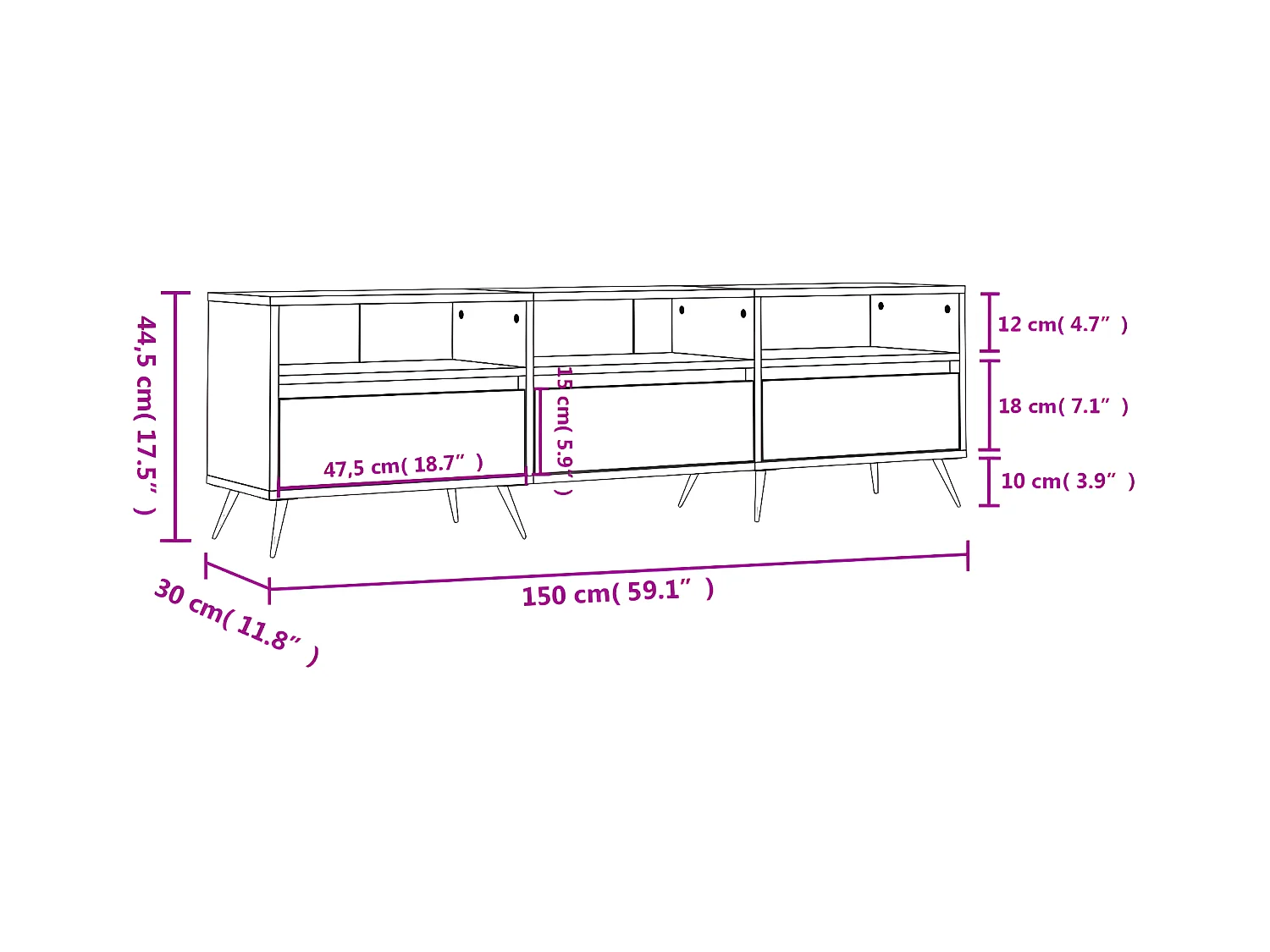 Mobile TV bianco lucido 150x30x44,5 cm in derivati del legno