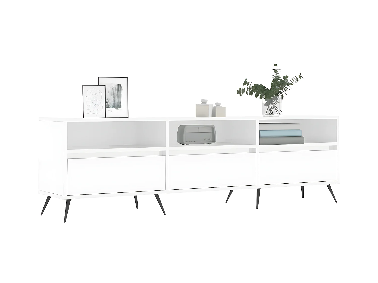 Mobile TV bianco lucido 150x30x44,5 cm in derivati del legno