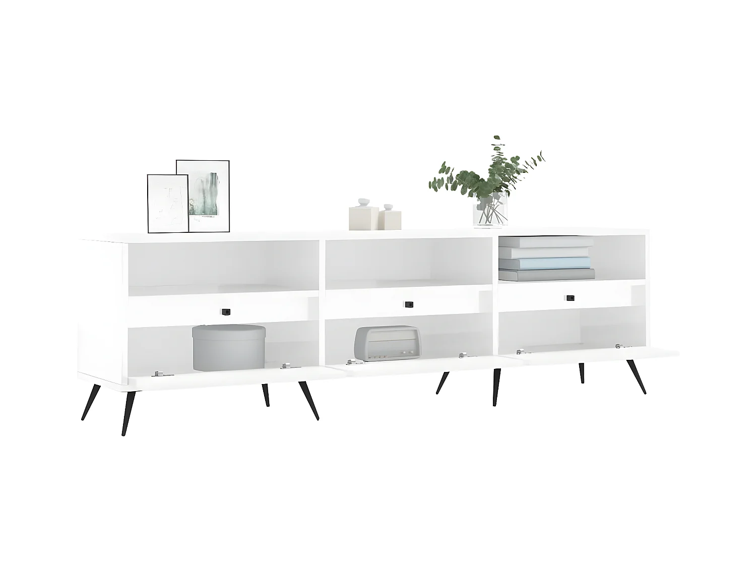 Mobile TV bianco lucido 150x30x44,5 cm in derivati del legno
