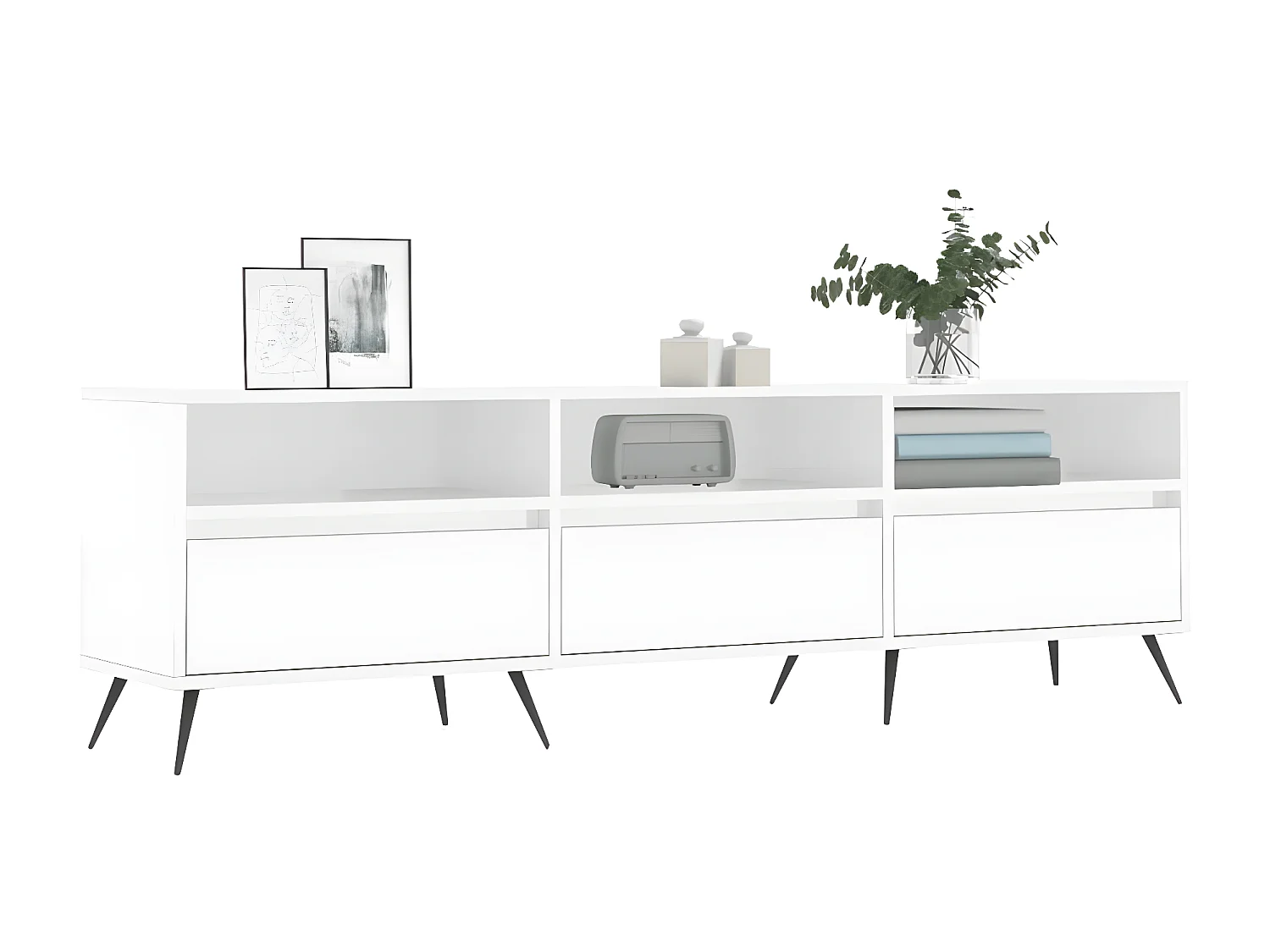 Glanzend wit TV-meubel 150x30x44,5 cm samengesteld hout