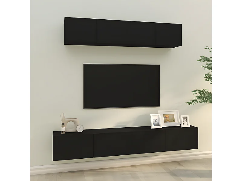 Set supporto TV da 4 pezzi in MDF nero