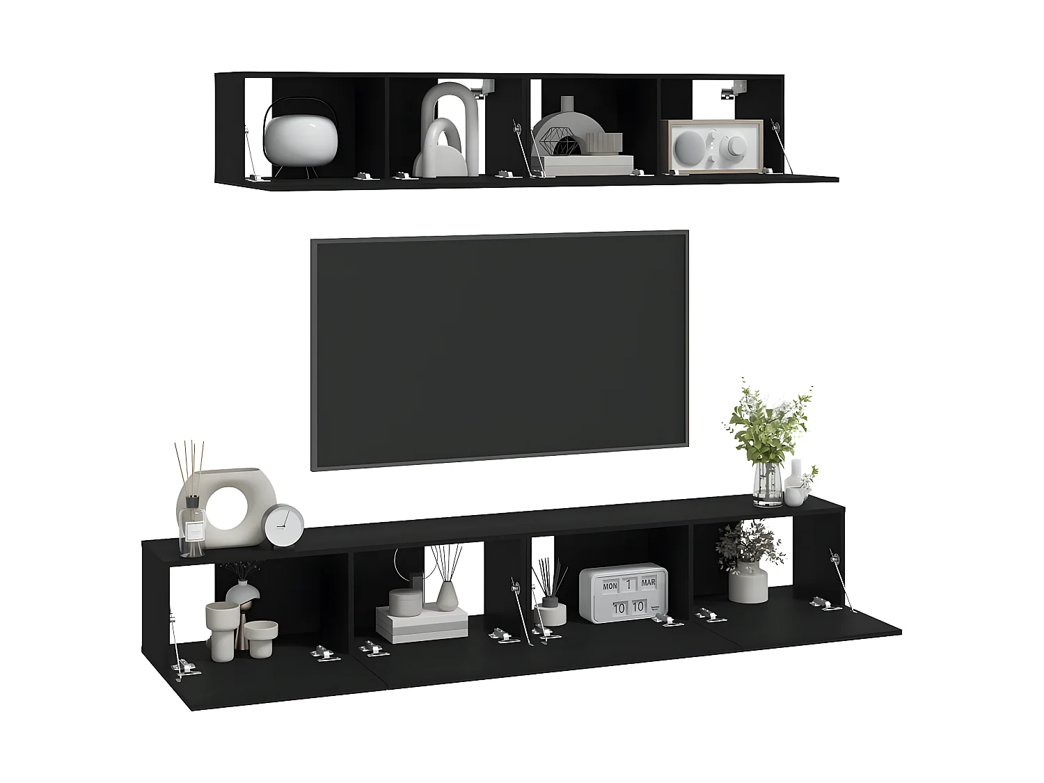Ensemble de meubles TV 4 pcs Noir Bois d'ingénierie