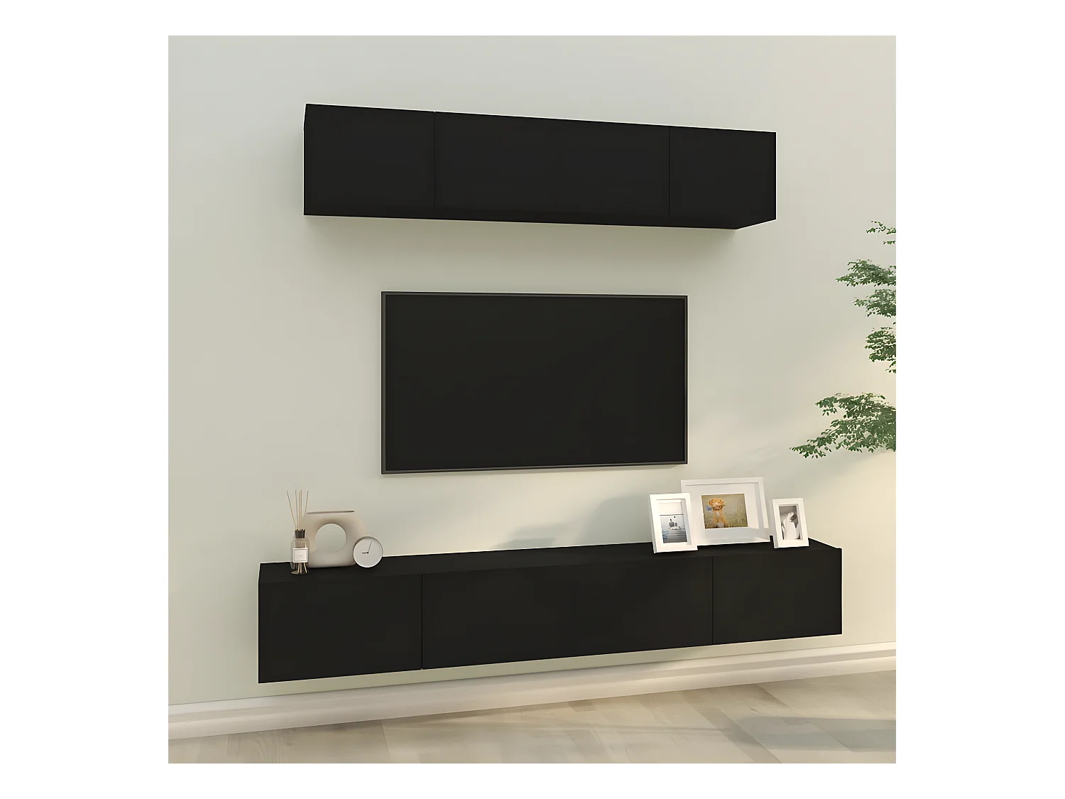Set supporto TV da 4 pezzi in MDF nero