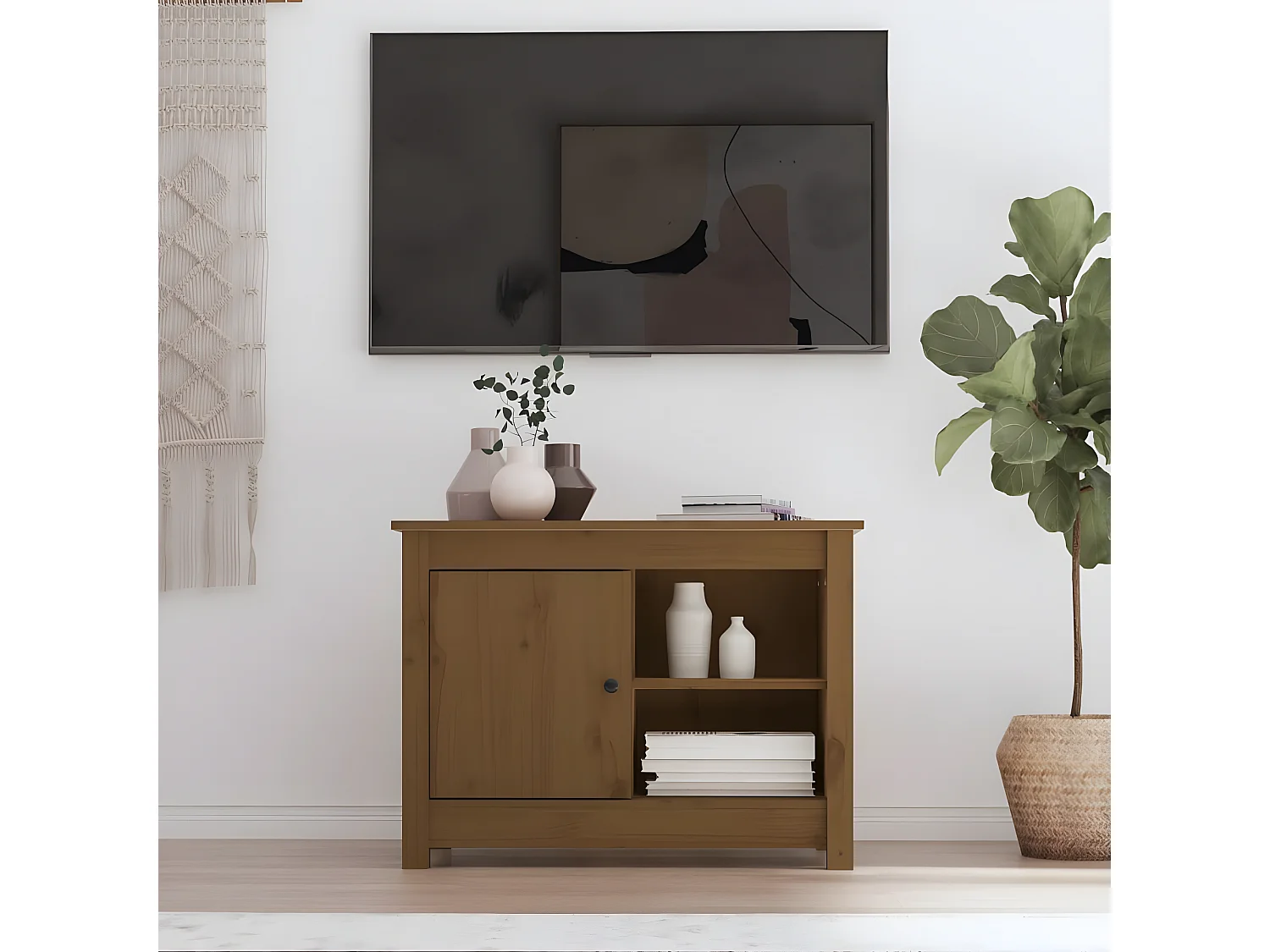 Meuble TV Marron miel 70x36,5x52 cm Bois de pin massif