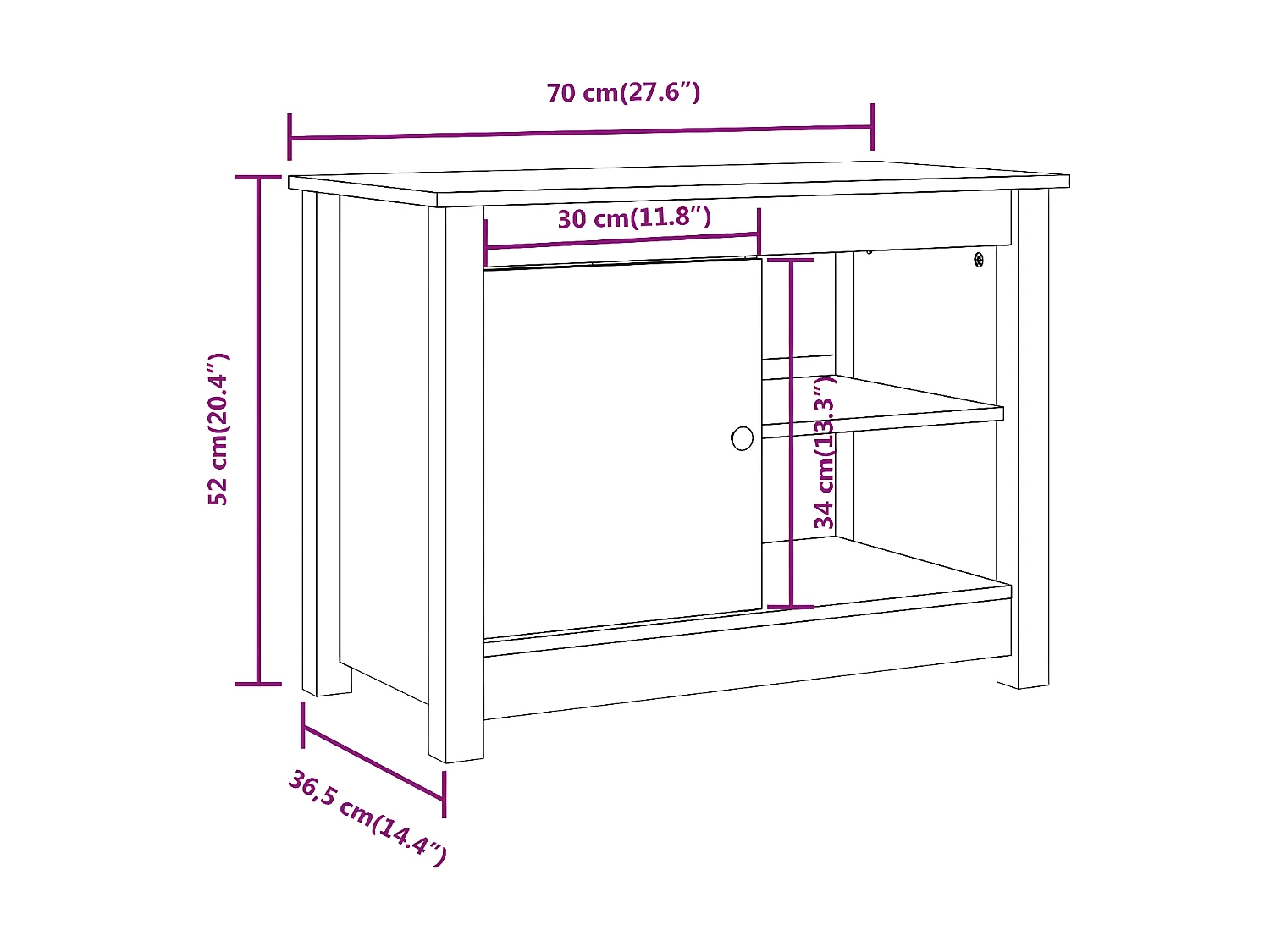 Meuble TV Marron miel 70x36,5x52 cm Bois de pin massif