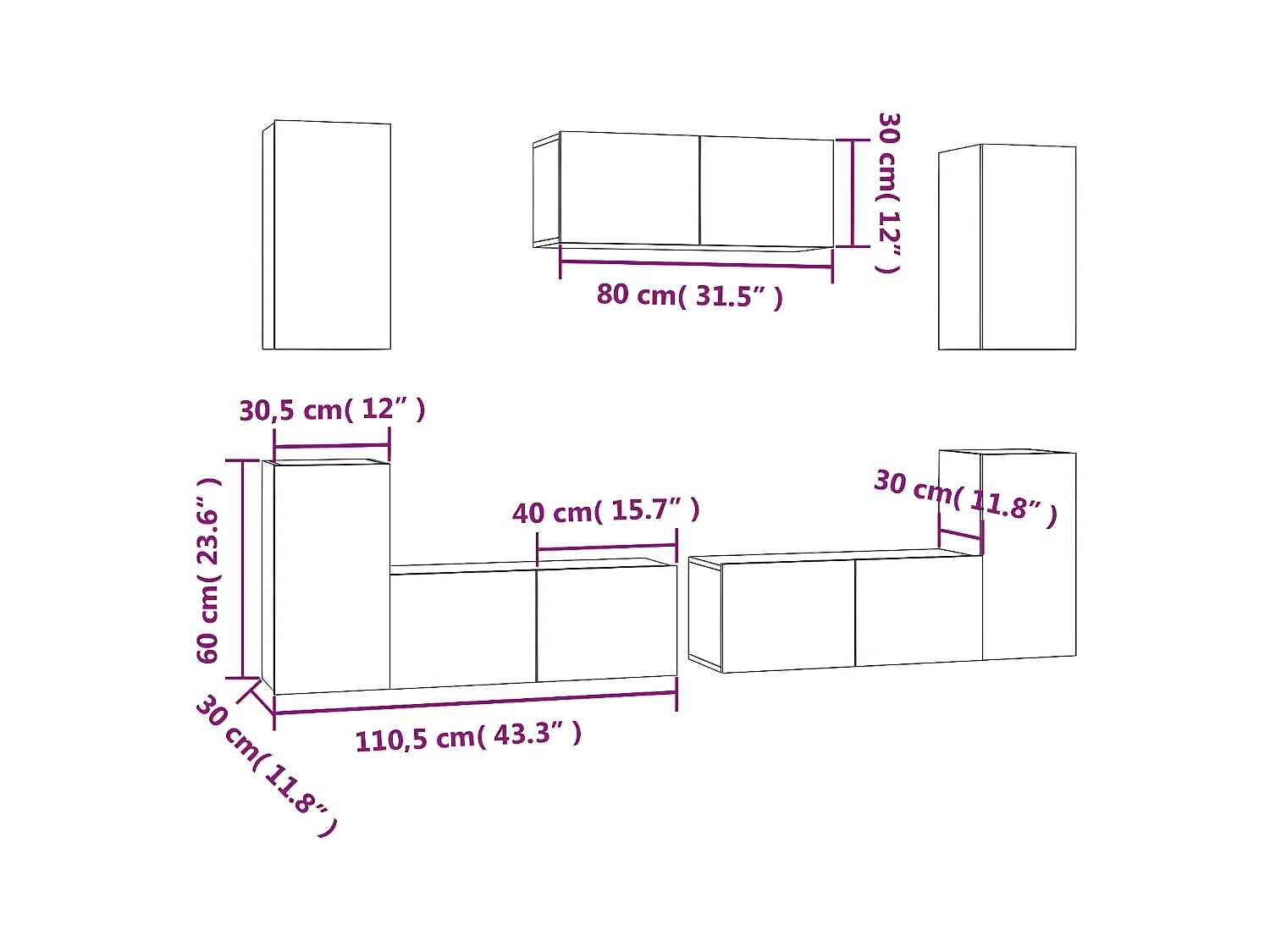 7-delige tv-meubelset wit parket