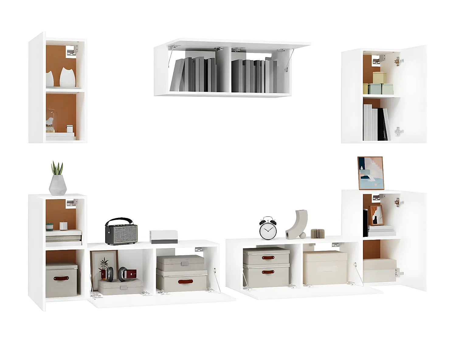 Set supporto TV da 7 pezzi in MDF bianco