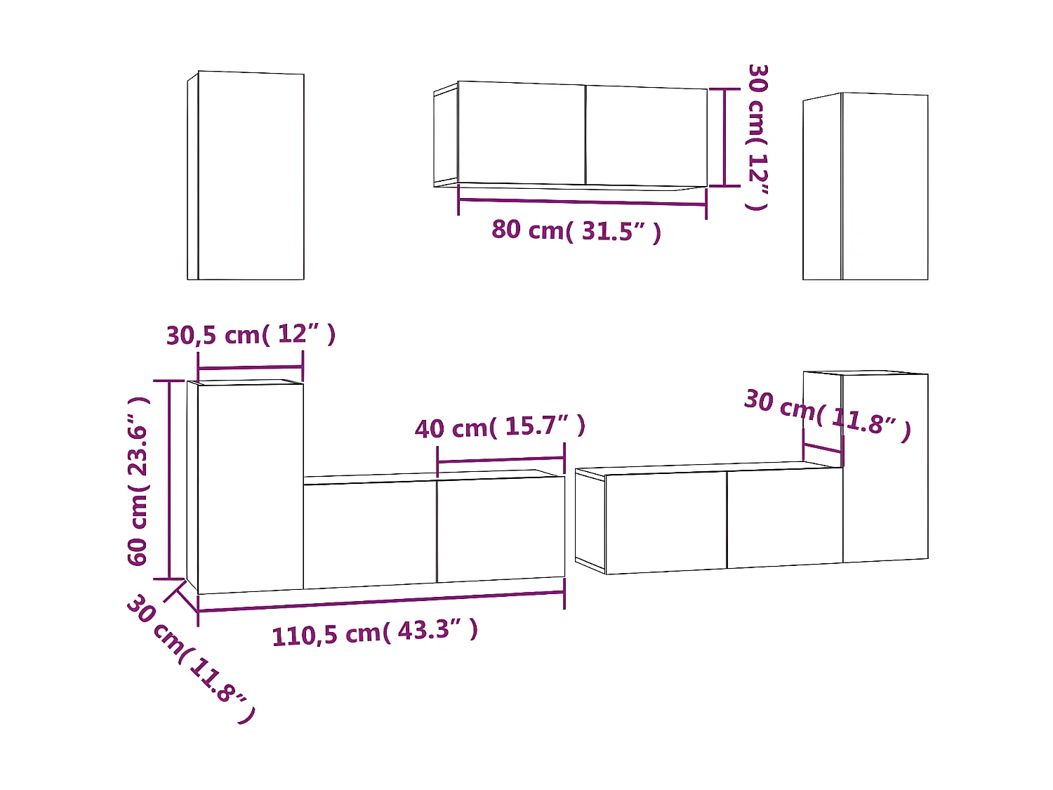 Set supporto TV da 7 pezzi in MDF bianco