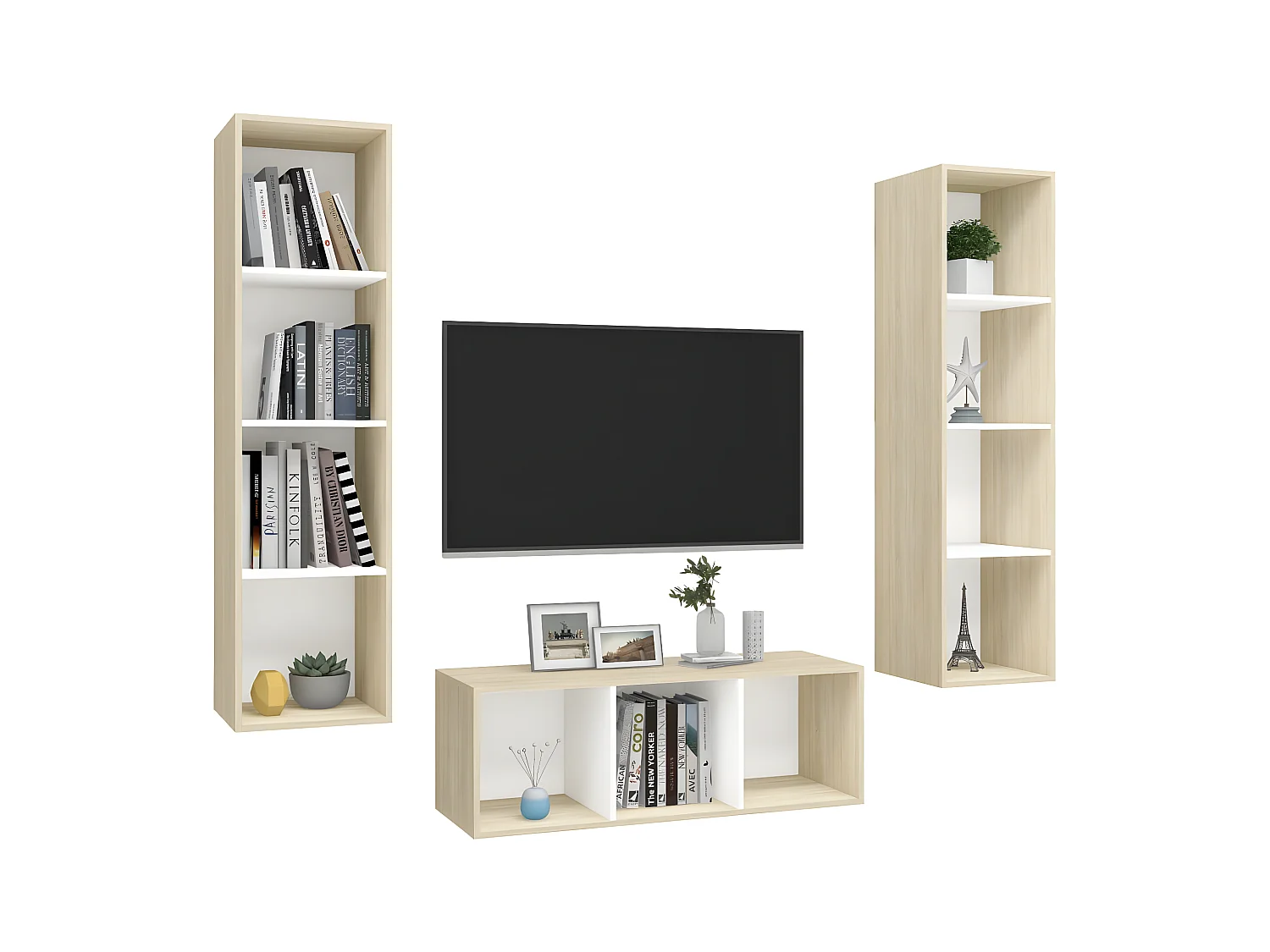Ensemble de meuble TV 3 pcs Blanc et chêne sonoma Aggloméré