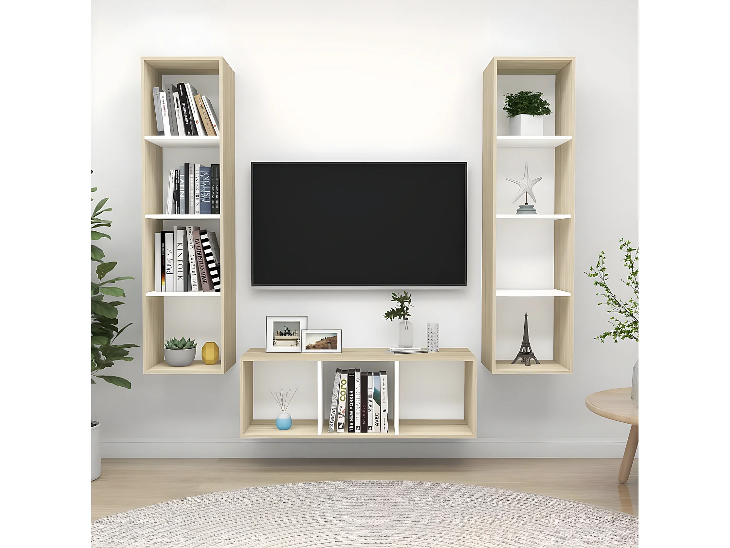 Ensemble de meuble TV 3 pcs Blanc et chêne sonoma Aggloméré