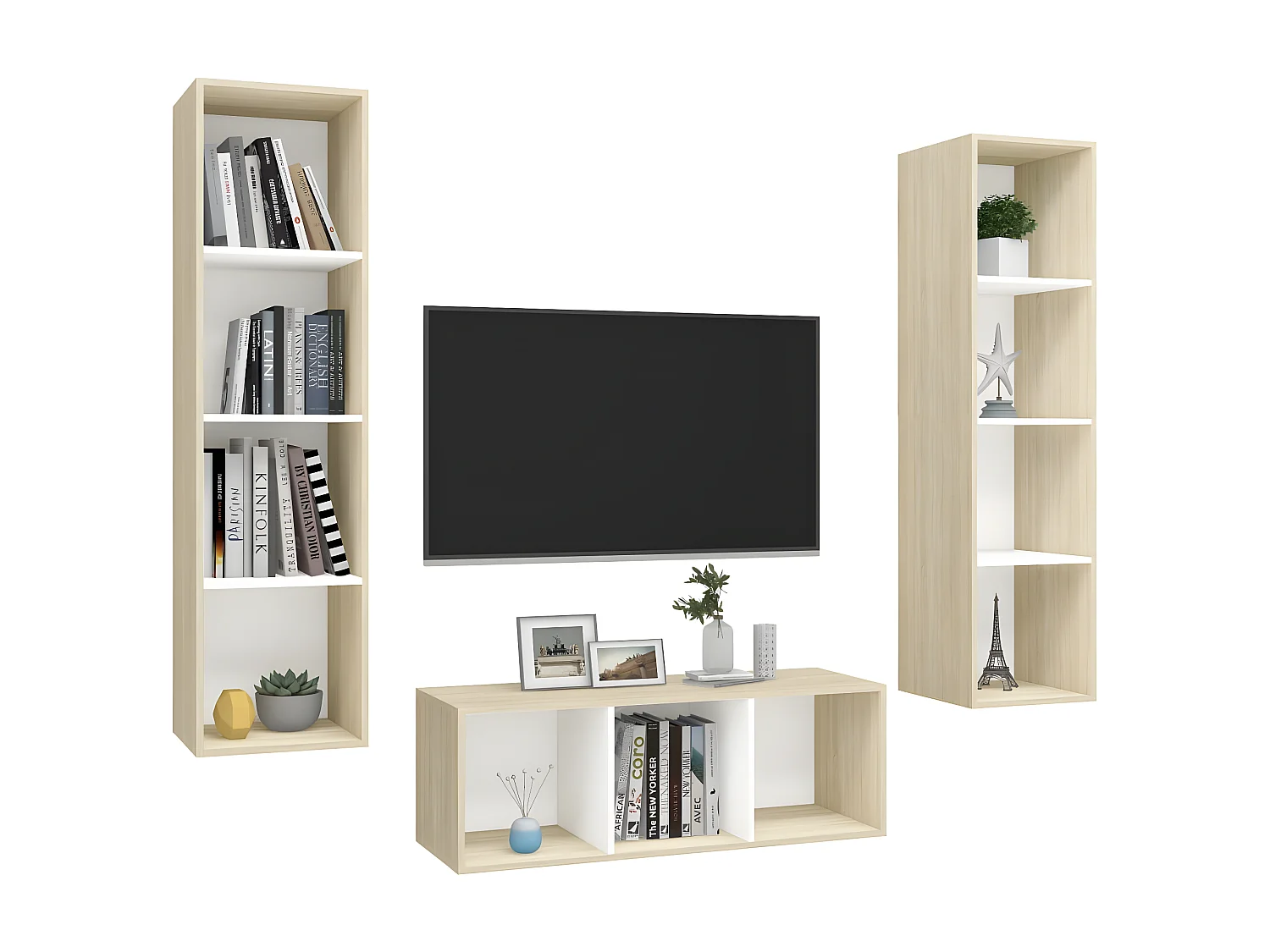 Ensemble de meuble TV 3 pcs Blanc et chêne sonoma Aggloméré
