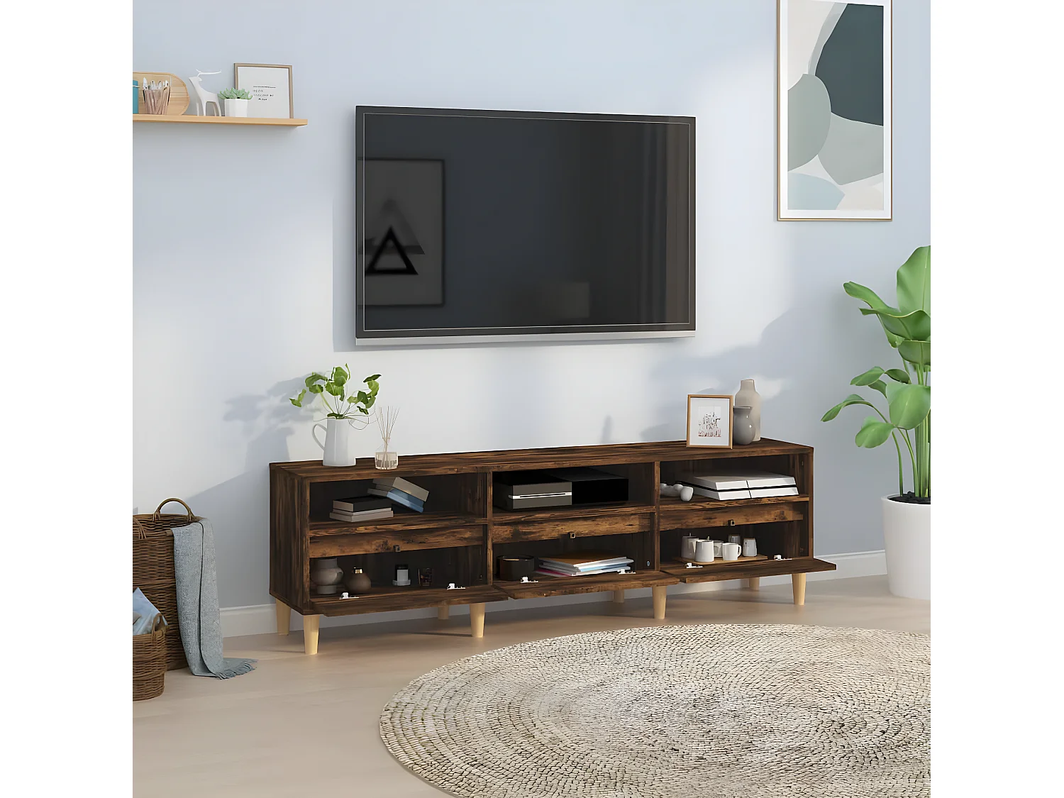 Gerookt eiken tv-meubel 150x30x44,5 cm samengesteld hout