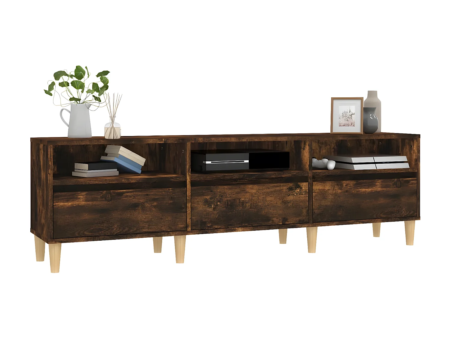 Gerookt eiken tv-meubel 150x30x44,5 cm samengesteld hout