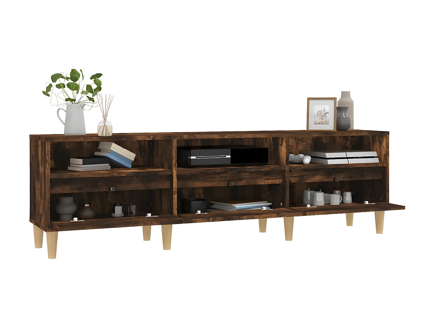 Gerookt eiken tv-meubel 150x30x44,5 cm samengesteld hout